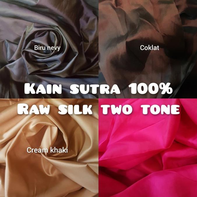 kain sutra asli kain sutra polos 100% pure raw silk two tone fabric