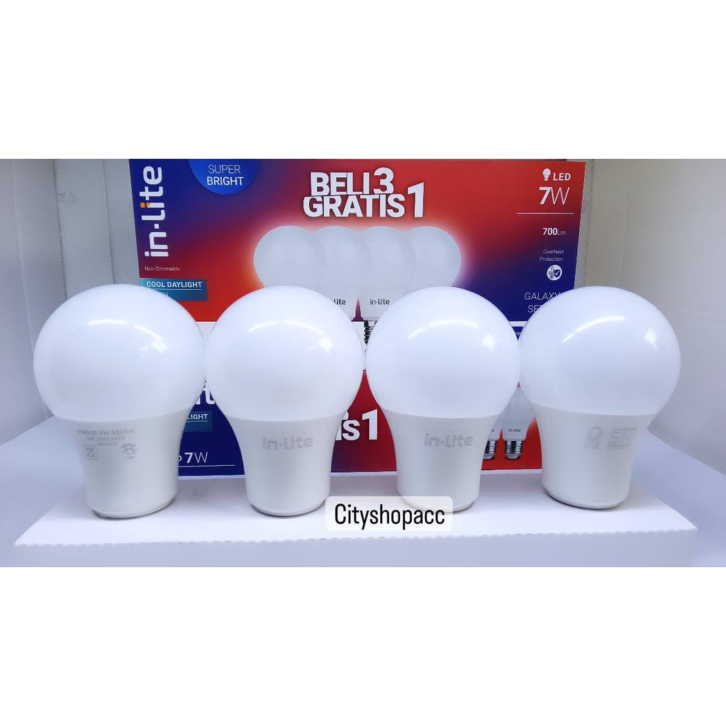 Lampu In-Lite Led Paket Inlite 7w Paket In lite Pack Beli 3 Gratis 1 Putih INB007 Led Bulb 7 Watt 7 W 7Watt