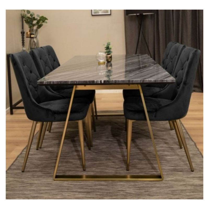 meja makan mewah 6 kursi top marmer