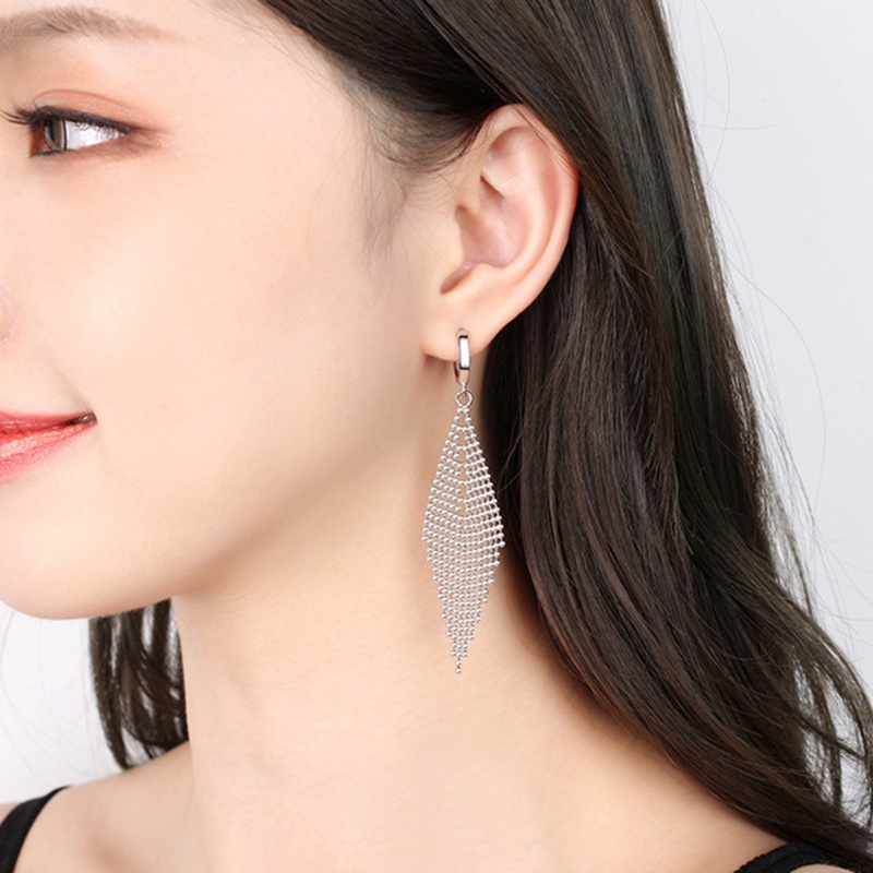 Anting Gantung Panjang Tusuk Lapis Silver Sterling 925 Aksen Rumbai Untuk Perhiasan Wanita