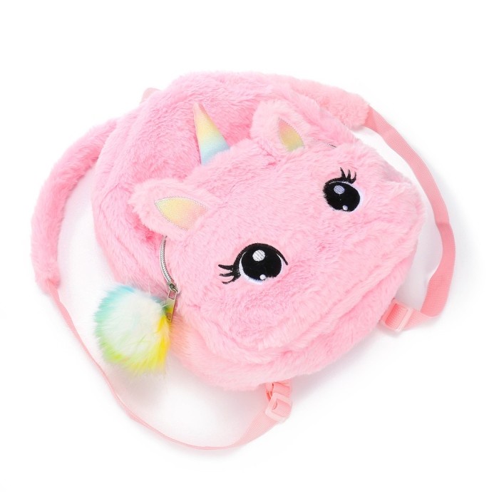 tas ransel pria Ransel Unicorn Bulu Fluffy TU018 tas sekolah tk sd anak perempuan - TU018-pink(N7P6)