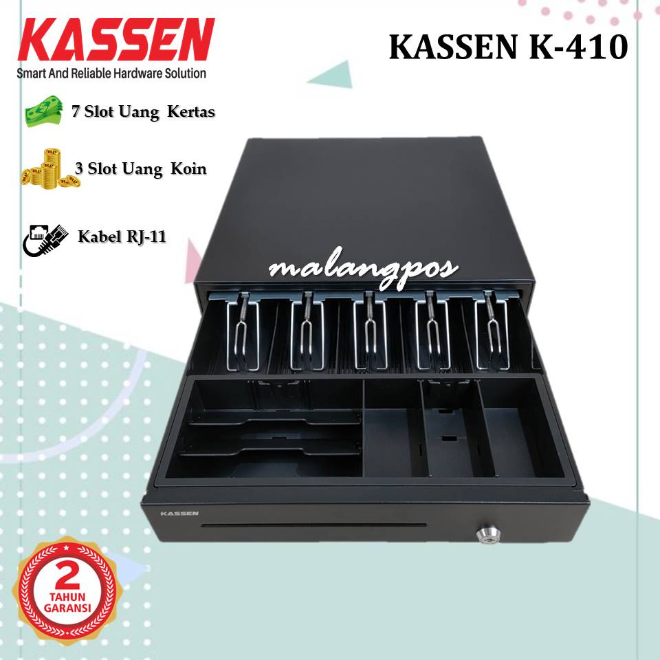 Cash Drawer Kassen K410 Laci Uang Bahan Metal Laci Uang Kasir Printer Thermal Bluetooth