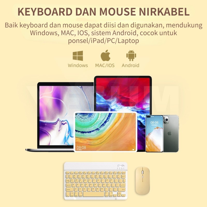 10 Inch 3 in 1 Wireless Bluetooth Keyboard Mouse Set Lightweight Portable