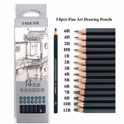 

(COD) Set Pensil Sketsa Drawing Graphite Professional Pencils Charcoal 14pcs