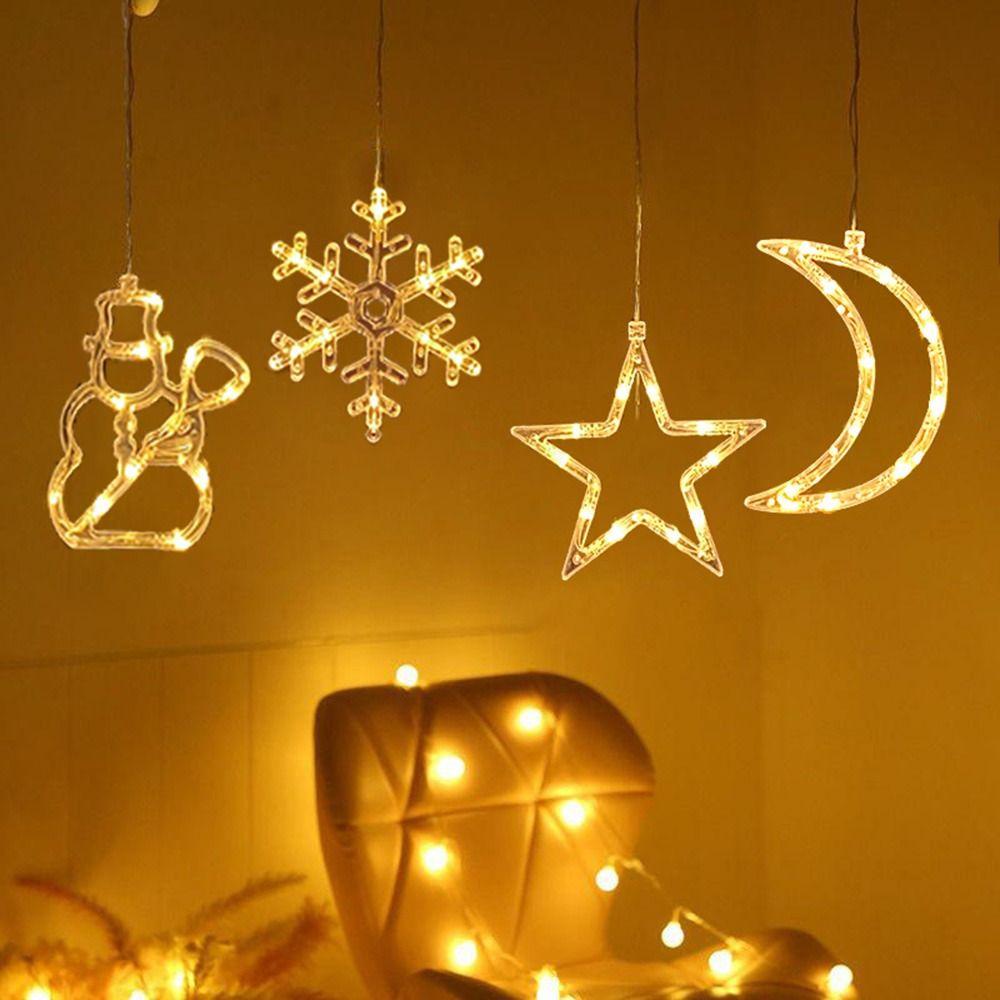 [Elegan] Led String Light Suction Cup Santa Snowflake Fairy Light Pendent Lights Decor Untuk Ornamen Jendela Rumah Xmas Christmas Decoration