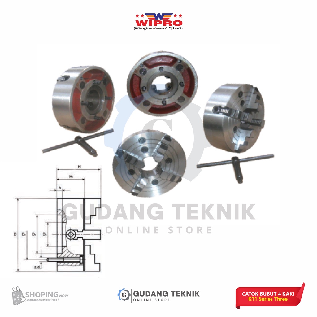 Catok Bubut 4 Kaki WIPRO K72-200 / Chuck Kepala Mesin Bubut 8&quot; WIPRO K72200 - JAWS INDEPENDENT CHUCKS K72 WIPRO K72 200