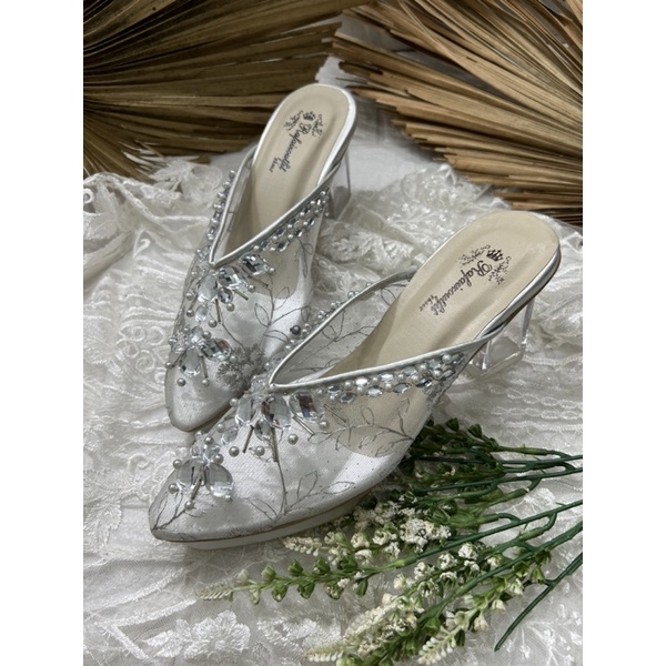 sepatu wanita Nakita wedding silver tinggi 7cm kaca