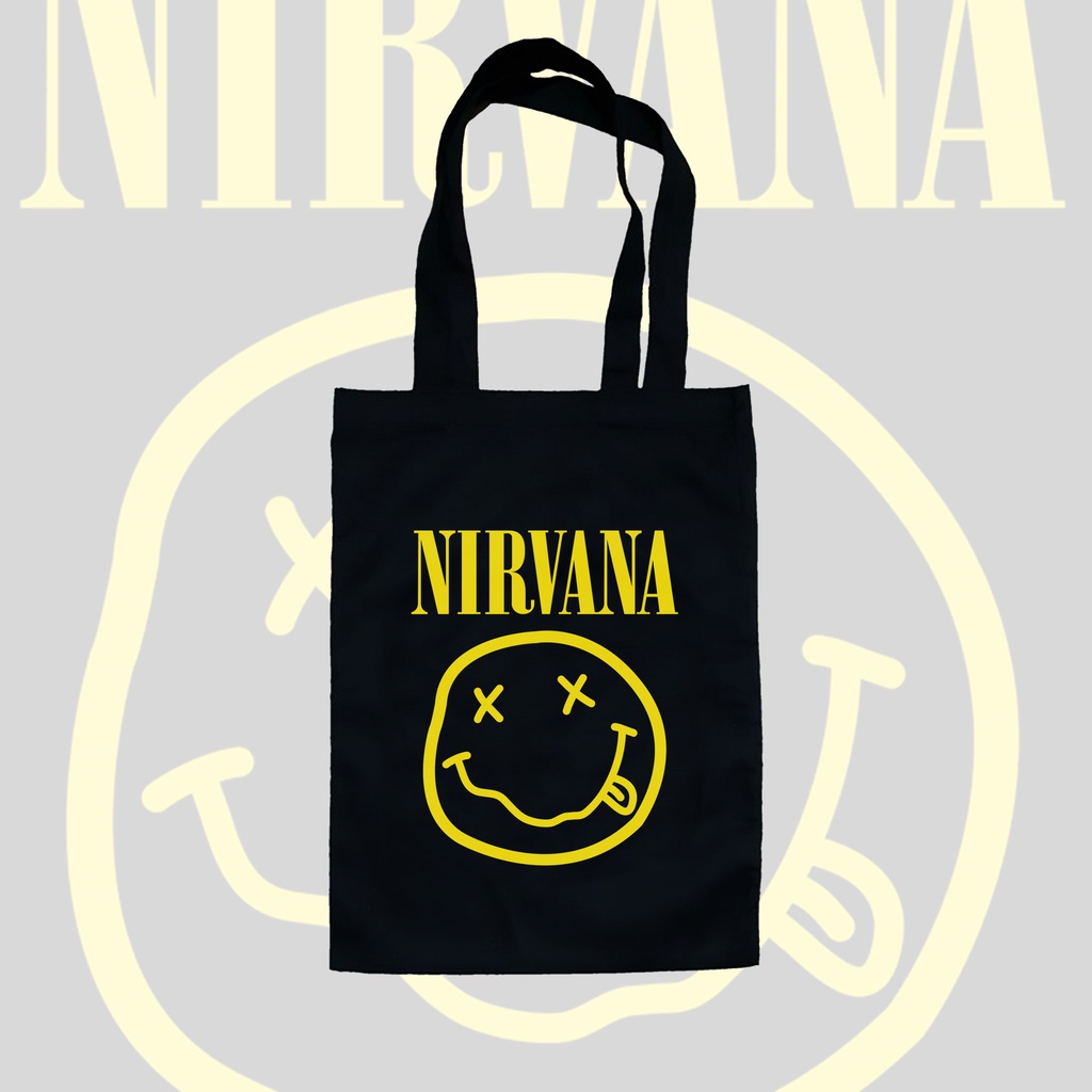 TOTE BAG HITAM - NIRVANA SMILEY FACE