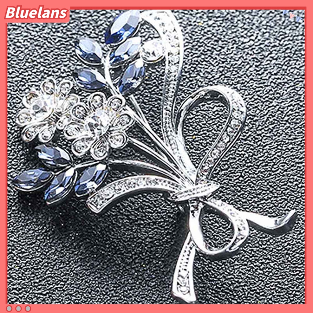 Bluelans Bros Pin Bentuk Bunga Aksen Berlian Imitasi Bahan Alloy Untuk Wanita