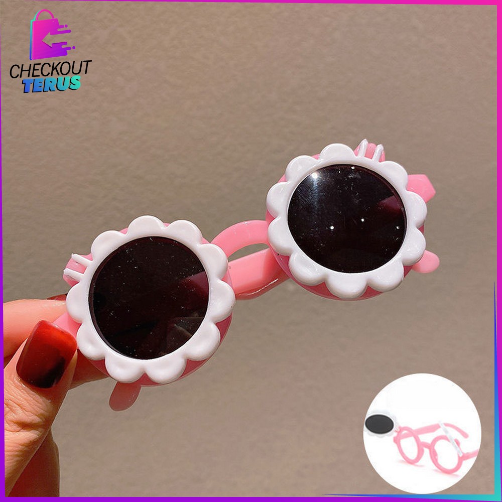 CT C675 Kaca Mata Fashion Lucu Anak Cute Sunglasses Flower Kids Import Korean Style Motif Bunga Buka Tutup