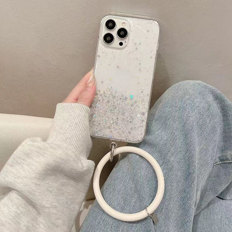 Soft Case Bahan TPU Motif Marmer Glitter Dengan Gelang Untuk iPhone 14 Pro Max 13 Pro Max 11 Pro Max XR X XS Max 7 8 Plus SE 2020