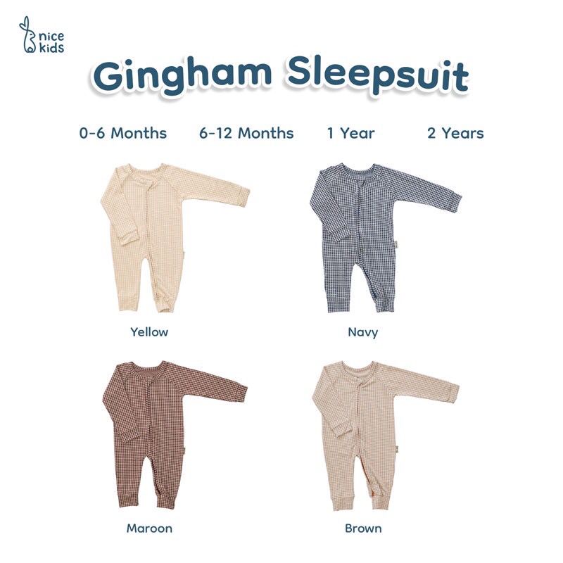 NICE KIDS NICEKIDS GINGHAM SLEEPSUIT BAYI MOTIF KOTAK JUMPER PANJANG BAYI 0-2 TAHUN