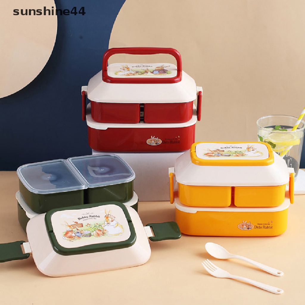 Sunshine Kotak Makan Bento Portable Bahan Plastik Untuk Anak Sekolah / Piknik