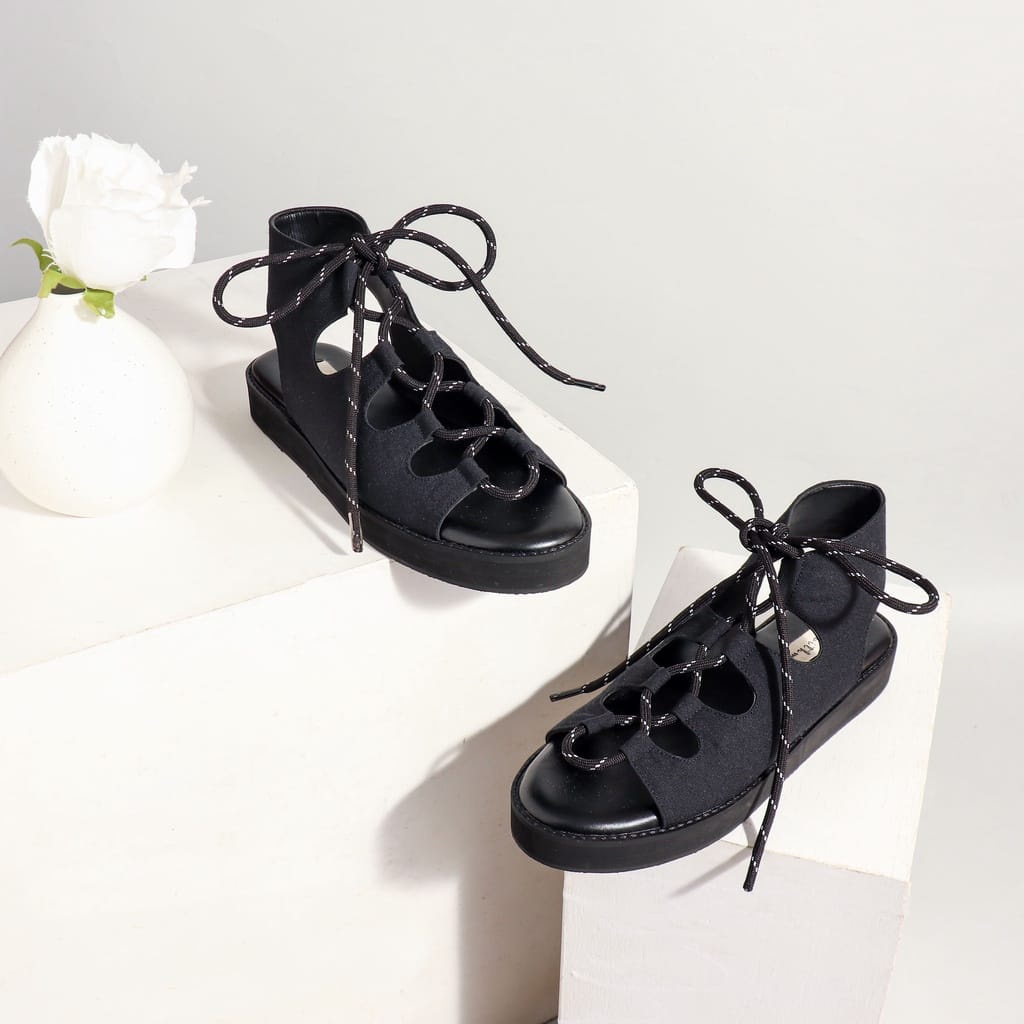Rinjani Black || Sepatu Sandal Wanita || Sandal Tali Wanita