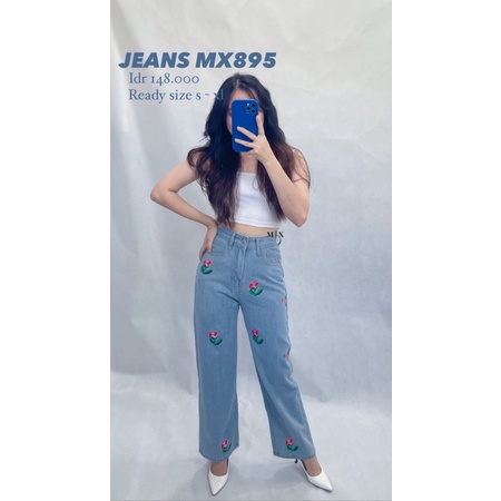 JEANS PANTS DENIM CULLOTE BUNGA FLORAL HIGHWAIST IMPORT CELANA PANJANG MX895