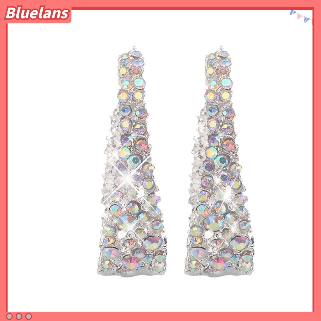 Anting Stud Bentuk U Aksen Berlian Imitasi Shiny Multicolored Untuk Wanita