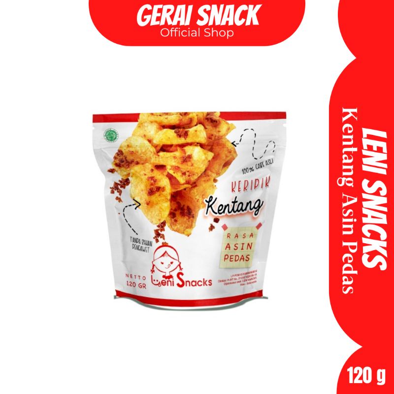 Leni Snacks - Keripik Kentang ASIN PEDAS Extra Ebi Kering Tanpa Bahan Pengawet 120g