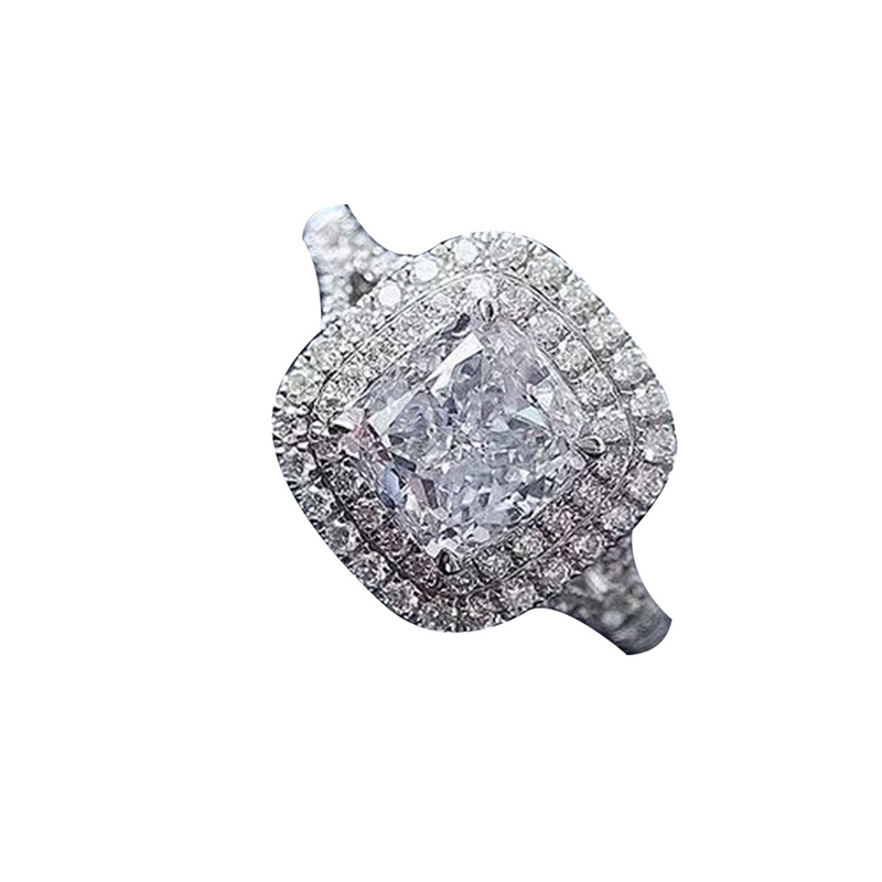 Fancyqube Cincin Pernikahan Warna Silver Bentuk Potongan Bantal Bahan Cubic Zirconia Untuk Wanita