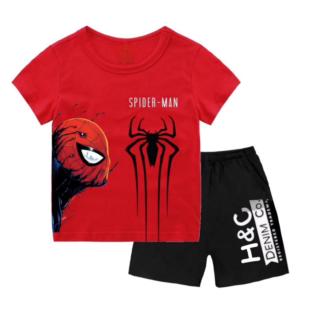 Rdkidzid Setelan Lengan Pendek Anak Laki Laki Set Baju Kaos Anak Cowok Motif Spider Face