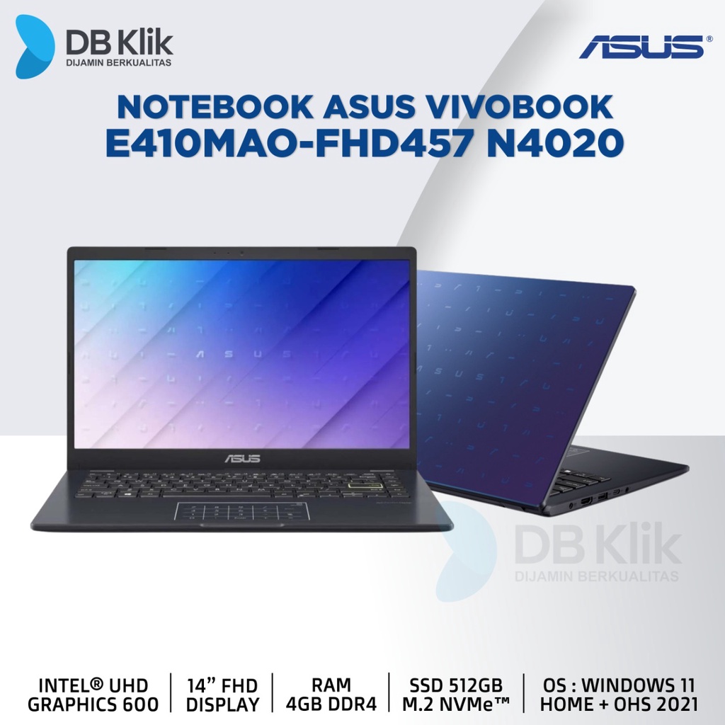 NOTEBOOK ASUS VIVOBOOK E410MAO-FHD457 N4020 4/512 WIN11+OHS 14 Blue
