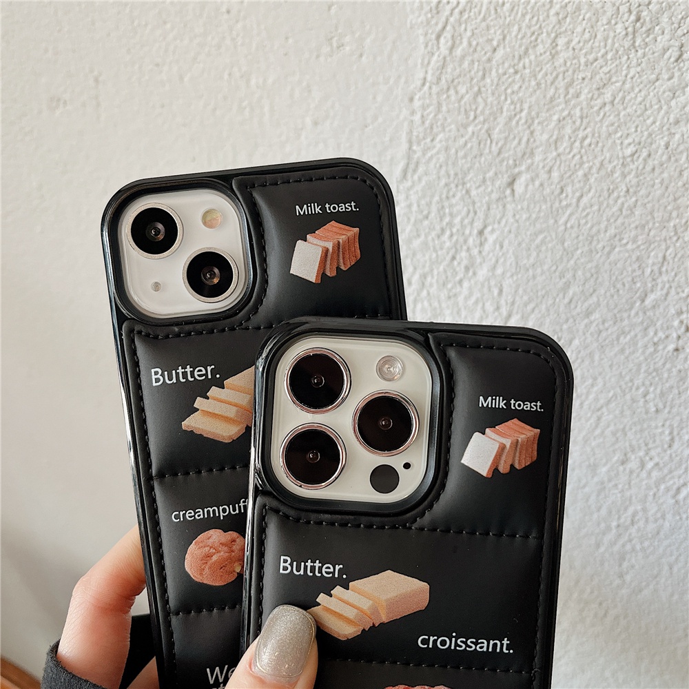 Soft Case Bahan TPU Desain Makanan Kue Roti 6D Garis Glossy Untuk IPhone 14 13 12 11 Pro Max