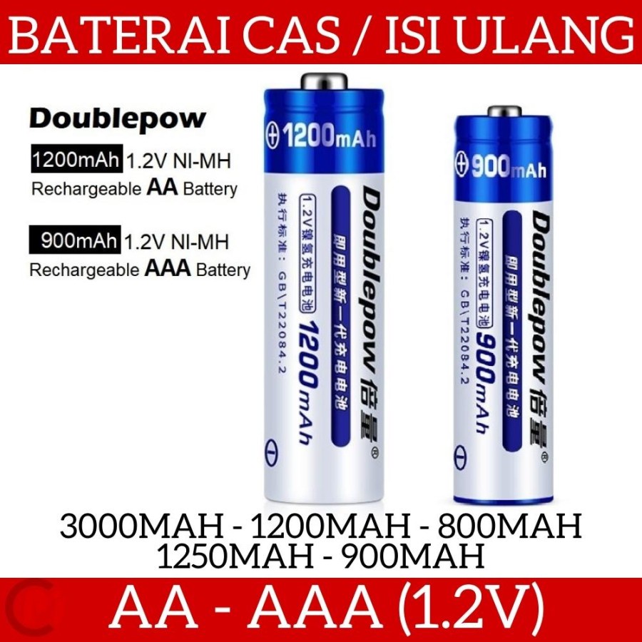 DOUBLEPOW Battery Baterai Alkaline Rechargeable Bisa dicas AAA AA Batere Isi Ulang Serbaguna
