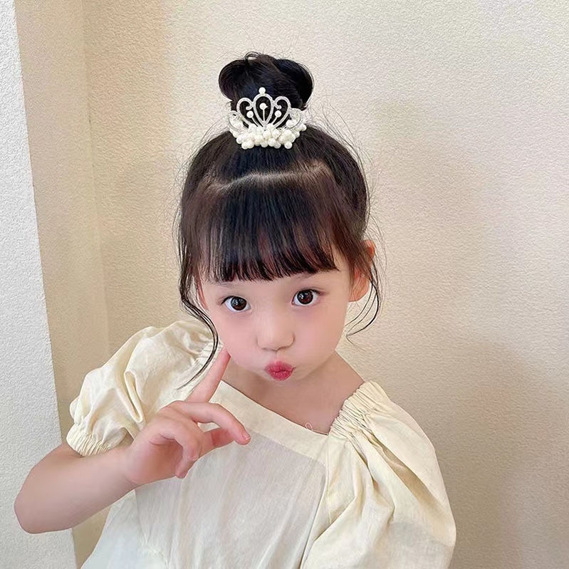 Ikat Rambut Bahan Karet Aksen Mahkota Mutiara Untuk Anak Perempuan
