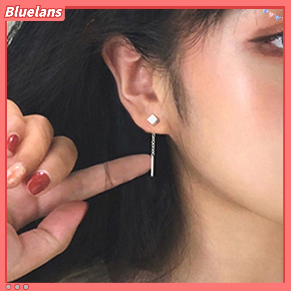 Bluelans Fashion Women Small Geometric Cube Long Dangle Chain Earrings Party Jewelry