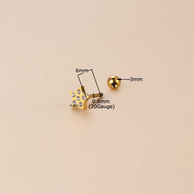 1pc Anting Tindik Tulang Rawan Telinga Bahan Stainless Steel Dengan Zircon 20 Gage