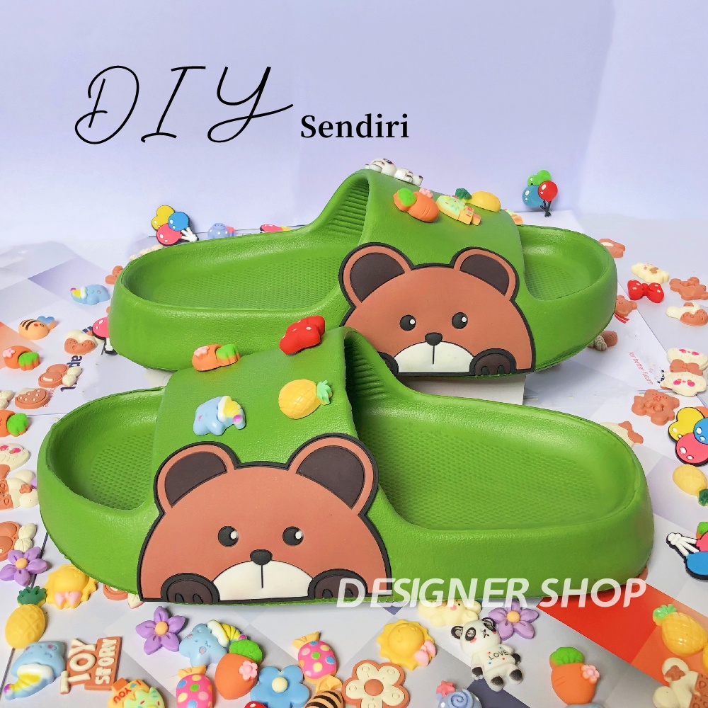 Sandal Jelly Anak Motif BEAR Unisex Slip On Jelly Jibbitz 3D-SIZE 31-36