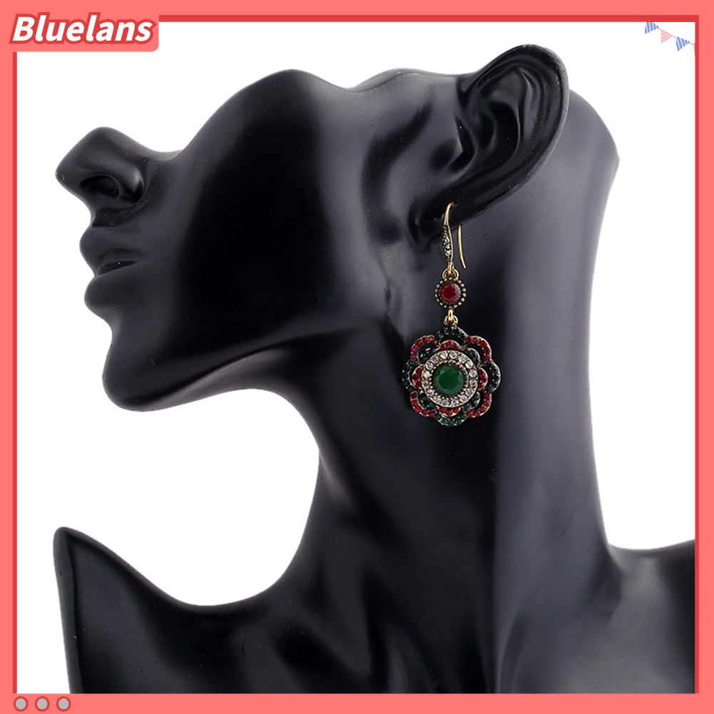 Anting Kait Gantung Bahan Alloy Desain Bunga Hias Berlian Imitasi Gaya Etnikvintagebohemian Untuk Wanita