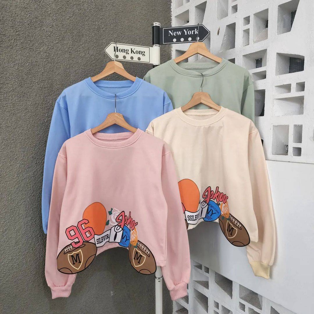 Sweater Crewneck CROOPE 96 M RUGBY Atasan Blouse Oversize Wanita Kasual OOTD Style Korean Fashion Terkini Kekinian Fashionable