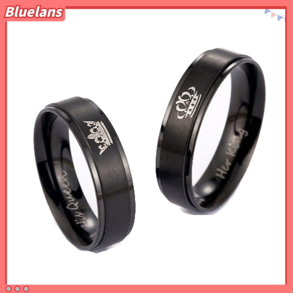 Cincin Pasangan Bahan Titanium Steel Desain Mahkota His Queen Her King Untuk Hadiah Valentine