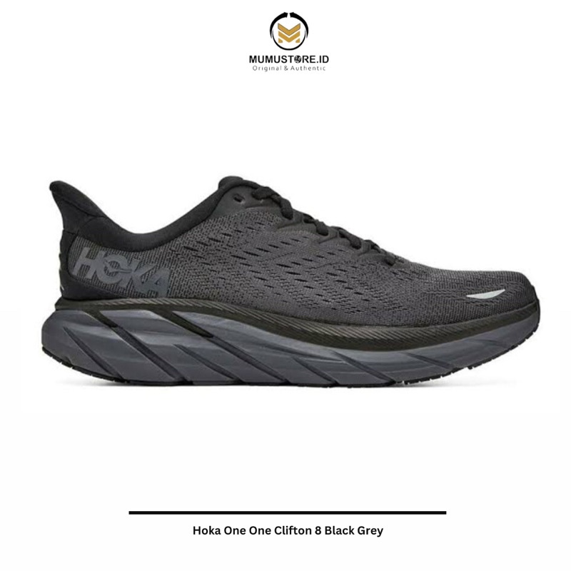 SEPATU RUNNING HOKA ONE ONE CLIFTON 8 BLACK GREY ORIGINAL