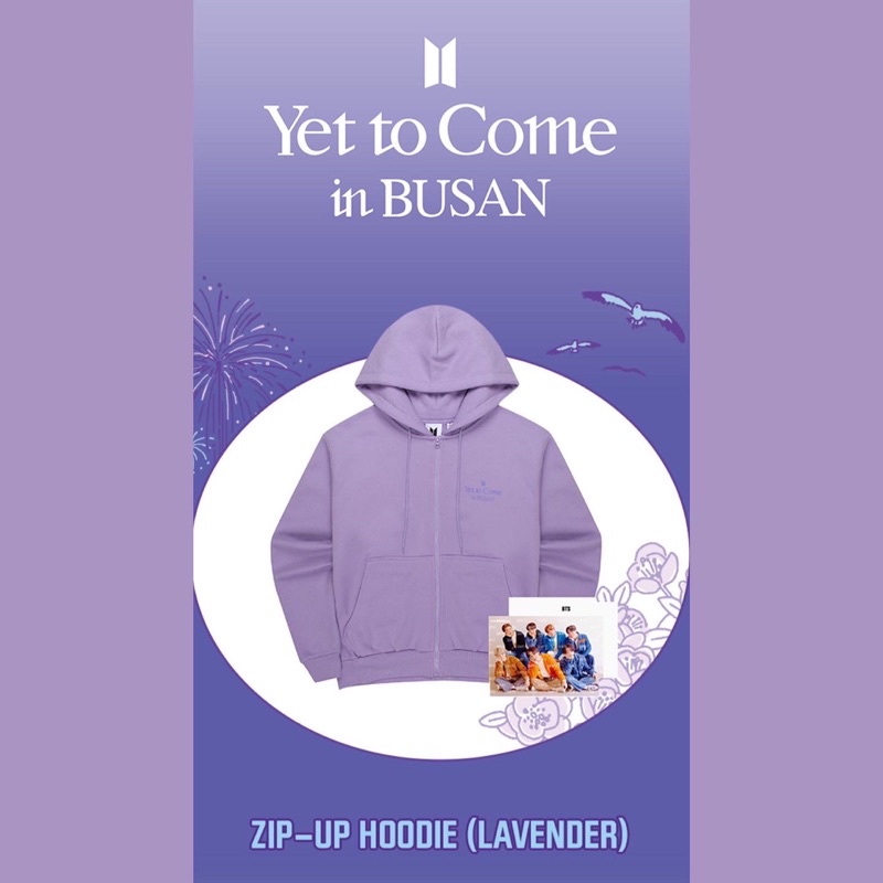 BTS OFFICIAL MD YET TO COME IN BUSAN  ZIP UP HOODIE ( LAVENDER )