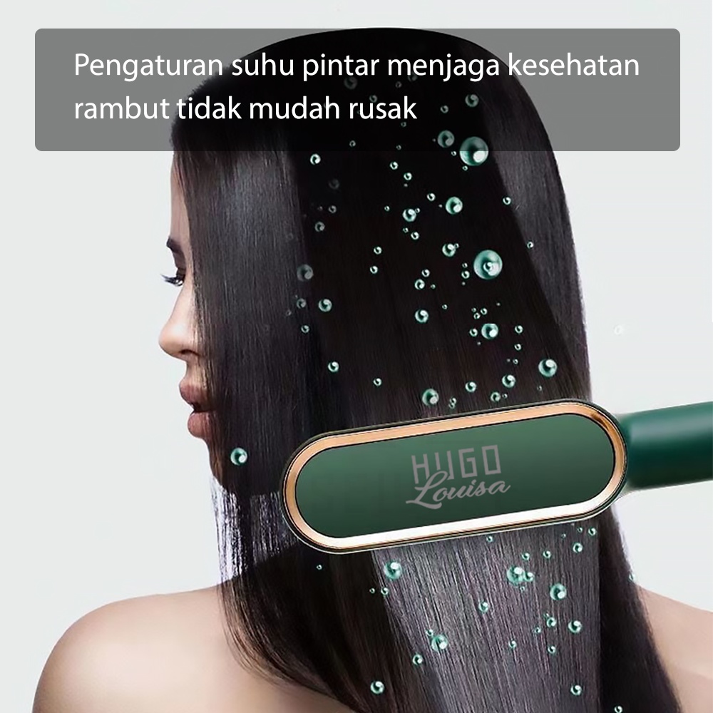 HUGO Catokan Rambut 2 in 1 Pelurus Rambut Catok Sisir Hair Straightener Listrik