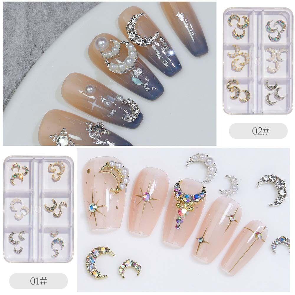 AUGUSTINA Agustina Bulan Dekorasi Kuku Fashion 6kisi Manikur Aksesoris Manis Hiasan Kuku Mutiara Nail Drills