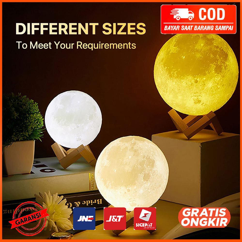 Lampu Tidur 3D Printed Moon Night Light Lamp OU16