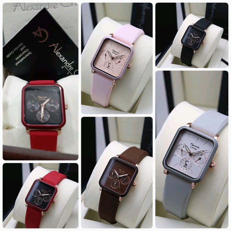 JAM TANGAN WANITA ALEXANDRE CHRISTIE RUBBER KOTAK AC 2A24 | AC2A24 KARET ORIGINAL