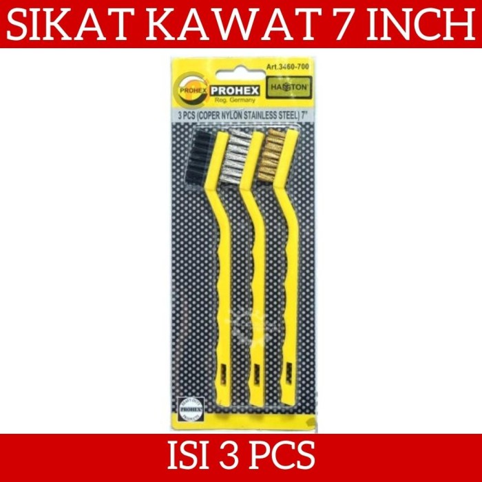 HASSTON Set 3 Pcs Sikat Wire Brush Kawat Cooper Nylon Besi 7 inch