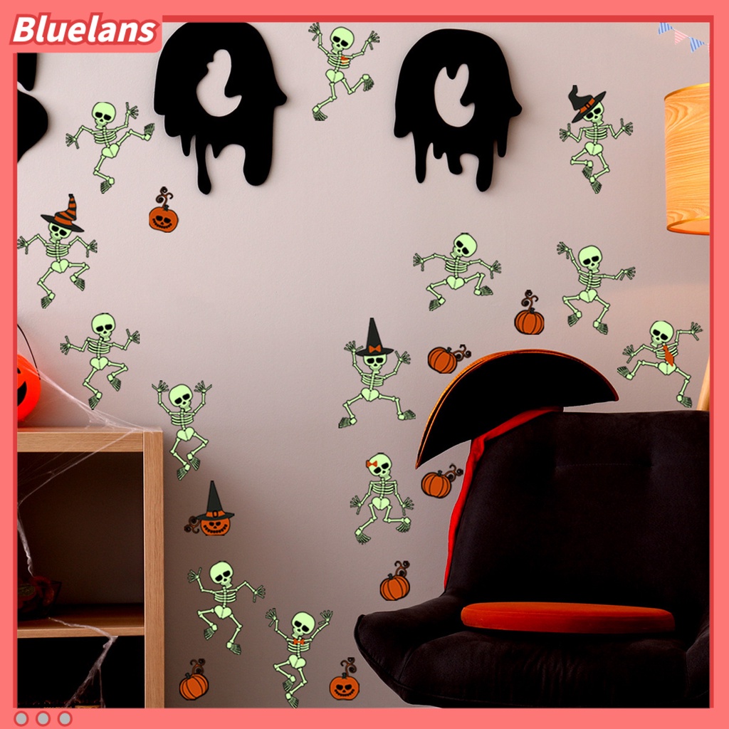2pcs Stiker Dinding Desain Tengkorak Luminous Dengan Perekat Untuk Dekorasi Pesta Halloween