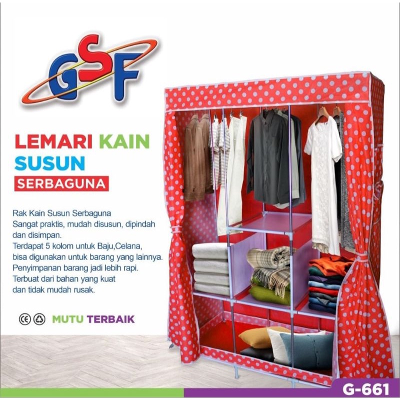 LEMARI PORTABLE 3 SISI lemari portable 3 sekat lemari portable polkadot lemari praktis lemari kain