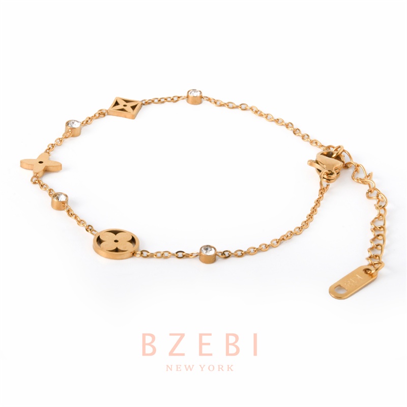 Bzebi Gelang Tangan Titanium Steel Lapis Emas 18k Anti Karat 1080b Gaya Korea Untuk Wanita