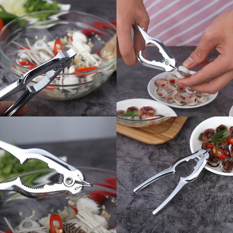 Kitchen Multifunction Clam Crab Clamps Shell Scallop Metal Opener with Spring Artifact tools