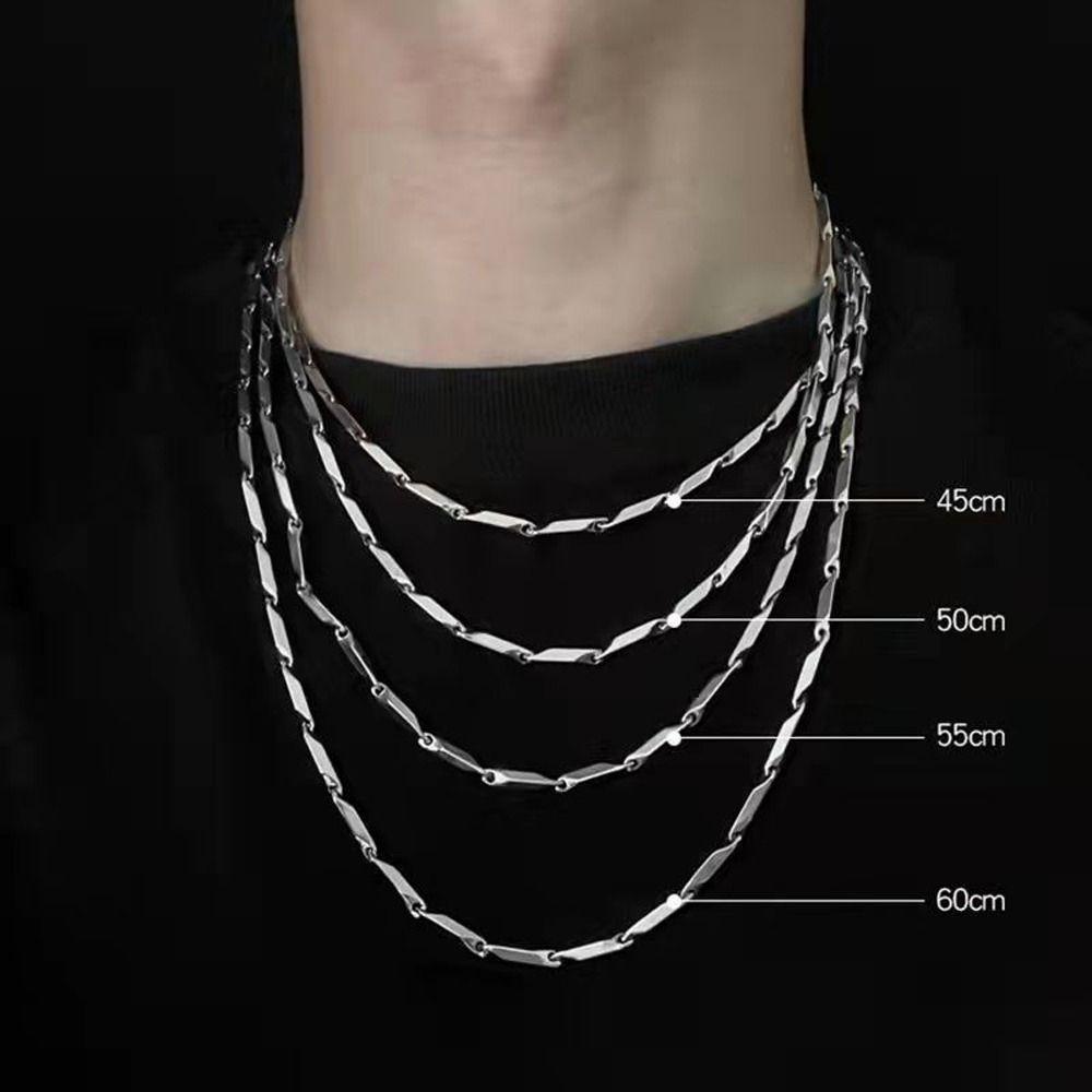 Agustina Fashion Pria Kalung Kreatif Sederhana Klavikula Kalung Herringbone Rantai Stainless Steel Hadiah Gaya Hip Hop Kalung