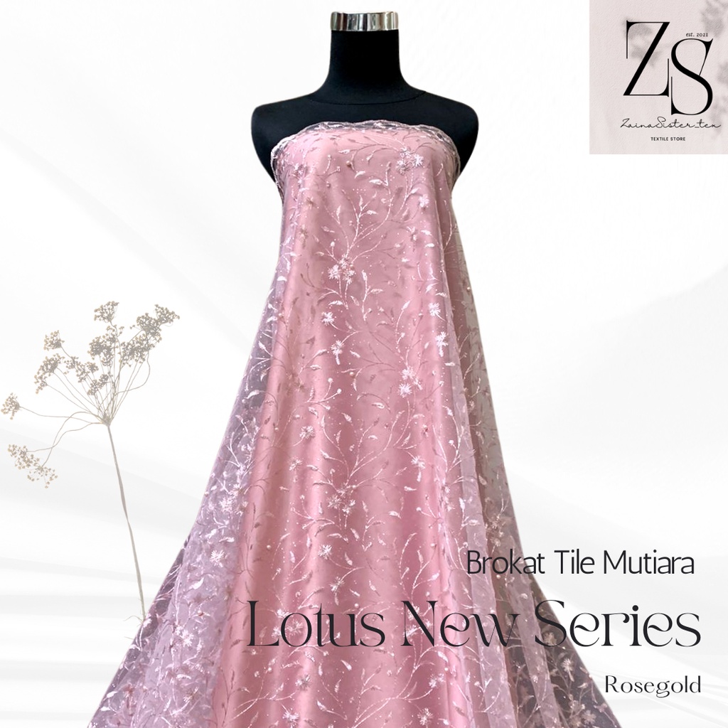 Kain Brukat Tile Mutiara Lotus New Series Warna Merah Muda Pink Rosegold
