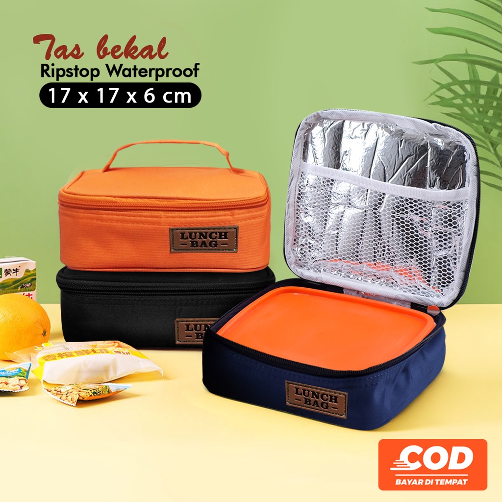 Tas bekal kotak makan lunch bag lapisan dalam aluminium foil tahan suhu bahan ripstop waterproof