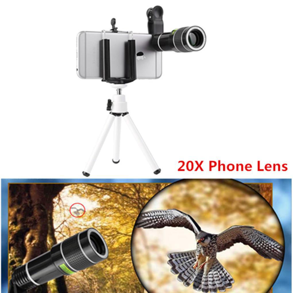 Lensa Teleskop Telephoto Universal Zoom 20x Dengan Klip Kamera Untuk iPhone X 7 8 plus Samsung Xiaomi Huawei 2020