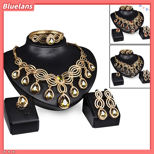 Bluelans Noble Cubic Zirconia Earrings Necklace Bib Statement Ring Bracelet Jewelry Set