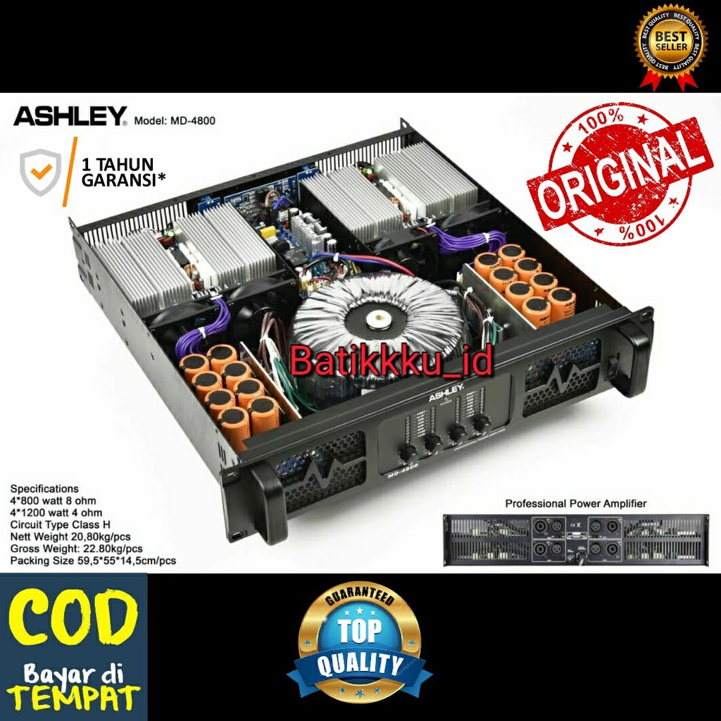 POWER ASHLEY MD 4800 MD4800 ORIGINAL 1200 WATT 4CH CLASS H AMPLIFIER LAPANGAN
